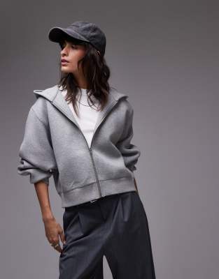 Topshop - Kapuzenpullover aus hochwertigem Scuba-Stoff in Grau meliert