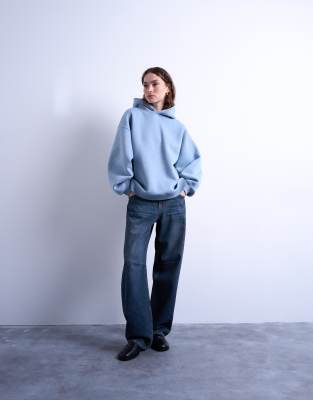 Topshop - Kapuzenpullover in Blau mit Ballonärmeln