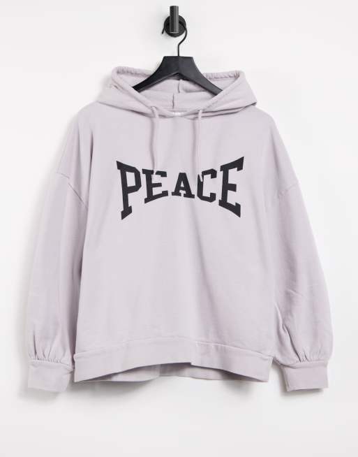 Topshop Kapuzenpullover mit Peace Print in Grau ASOS