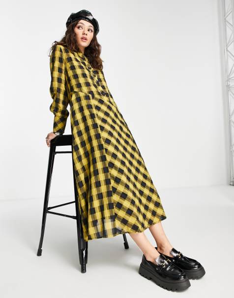 Topshop – Kariertes Hemdkleid zum Hineinschlüpfen in Gelb - view 1