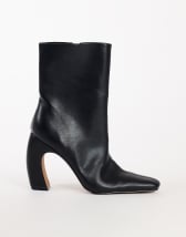 Topshop Karter curved heel ankle boot in black stretch faux leather