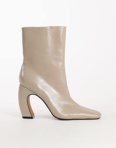 Karter curved heel ankle boot in mink stretch faux leather