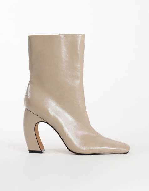 Topshop Karter curved heel ankle boots in mink stretch faux leather - view 1