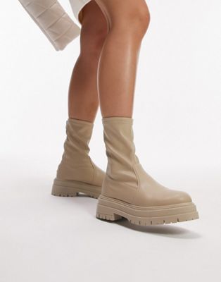 Topshop Kasper chunky sock boot in camel - ASOS Price Checker