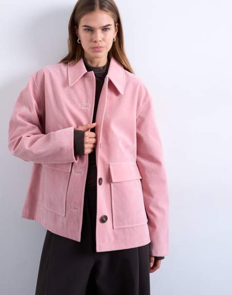 Topshop – Kastige Jacke aus Wildlederimitat in Rosa mit aufgesetzten Taschen - view 1