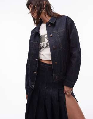 Topshop - Kastige Jeansjacke in Raw-Indigoblau