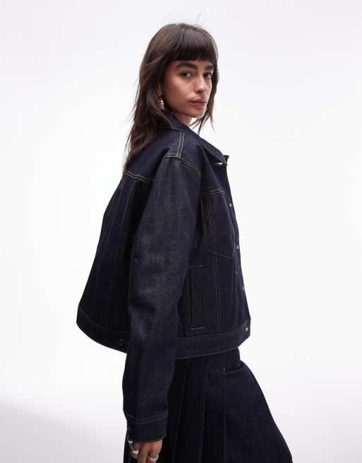 Topshop – Kastige Jeansjacke in Raw-Indigoblau, 3 von 4
