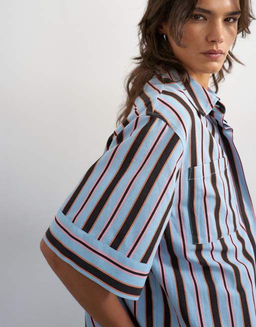 Topshop – Kastige Resort-Hemdbluse in gestreiftem Blau, 4 von 4
