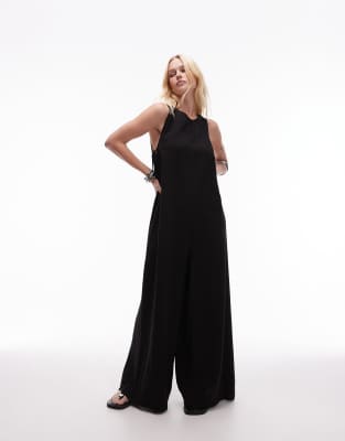 Topshop - Kastiger, Jumpsuit zum Reinschlüpfen aus schwarzem Cupro
