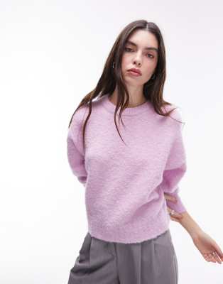 Topshop - Kastiger Strickpullover aus Bouclé in Flieder-Lila