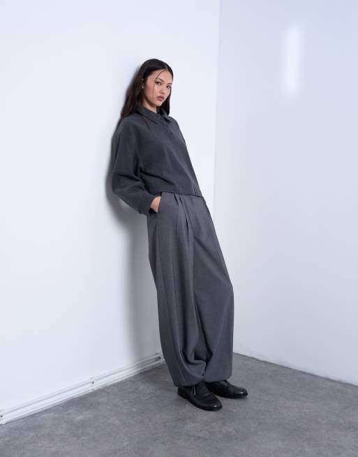 Topshop – Kastiges, langärmliges Polohemd in Grau mit weicher Haptik, Kombiteil, 2 von 4