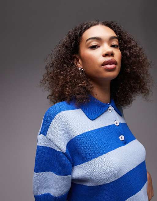 Topshop – Kastiges Poloshirt mit blauen Streifen, 3 von 4