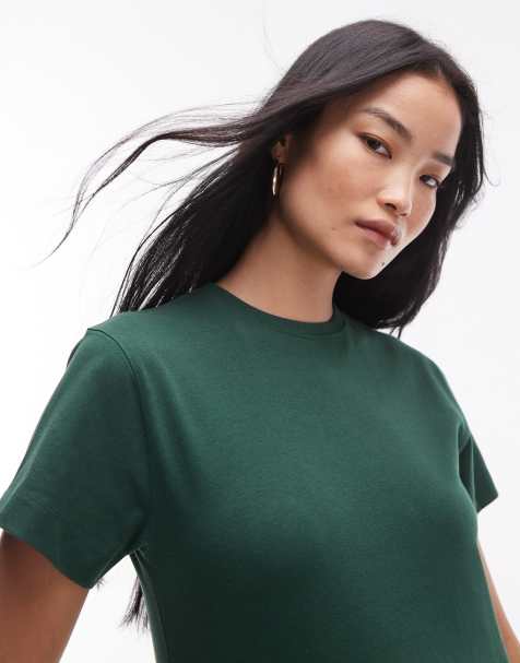 Topshop – Kastiges T-Shirt in Dunkelgrün - view 1