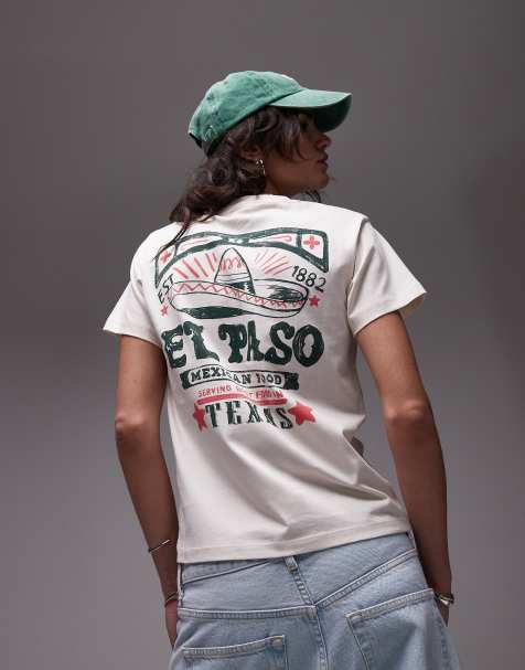Topshop – Kastiges T-Shirt in Ecru mit „Texas El Paso“-Print - view 1