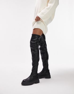 Topshop Kate chunky over the knee boot in black - ASOS Price Checker