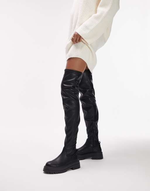 Topshop Kate chunky over the knee boot in black | ASOS