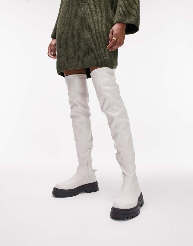 Topshop Kate chunky over the knee boots in off white