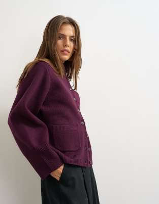 Topshop Kate Knit Cardigan In Purple