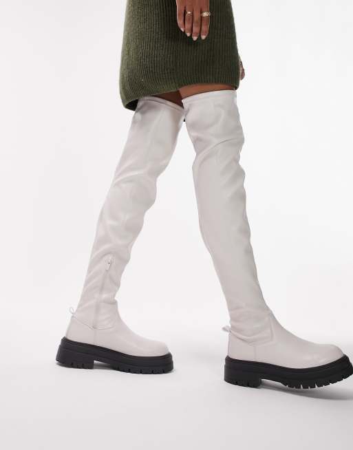 Topshop - Kate - Over-de-knie laarzen met dikke zool in gebroken wit, 2 van 4