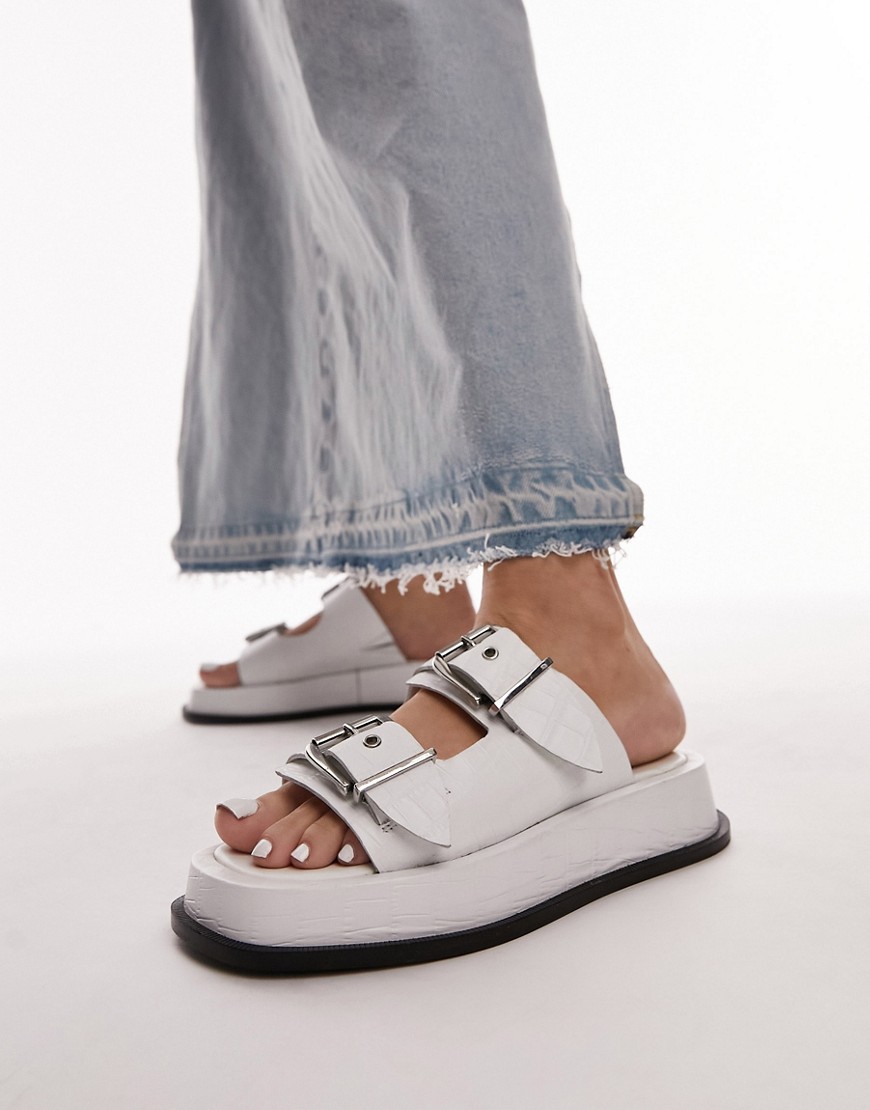 Katie leather chunky sandals in white croc