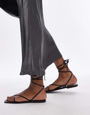 Topshop Katrina Leather Strappy Sandals In Black