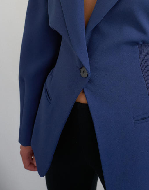 Topshop kavaj med markerad midja i mörkblått, 4 av 4