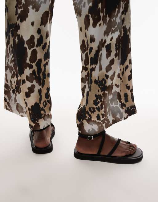 Topshop Kayce real suede strappy flat sandals in black