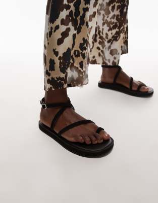 Topshop - Kayce - Sandali bassi in vera pelle scamosciata neri con fascette sottili - view 1