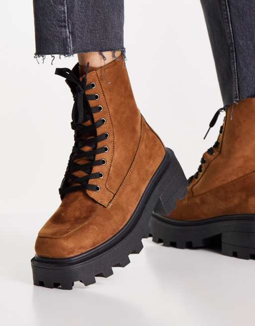 brown suede chunky boots