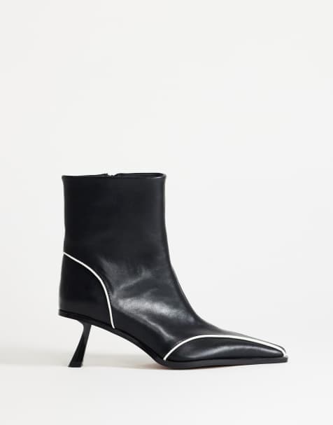 Topshop Keaton botki na kanciastym obcasie z lamówką w czerni - view 1