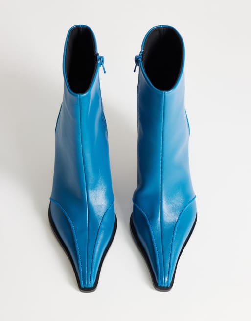 Topshop Keaton enkellaars met hoekige hak en bies in teal, 3 van 4