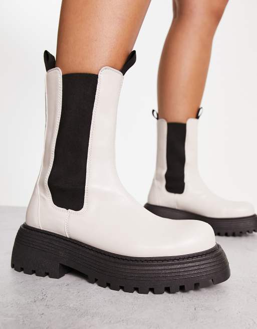 Topshop Kellis chunky chelsea boot in off white