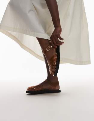 Topshop Kelly jelly flat sandal in beige-Neutral