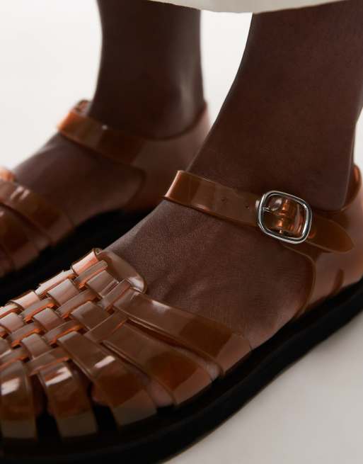 Topshop Kelly jelly flat sandals in beige