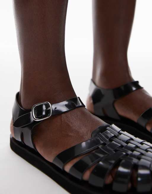Topshop Kelly jelly flat sandals in black, 3 of 4