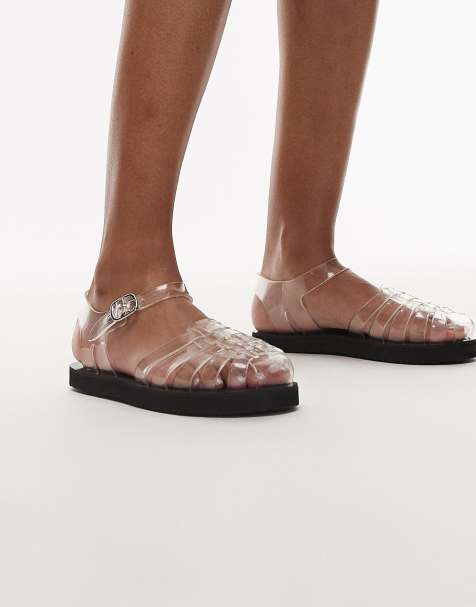 Topshop Kelly jelly flat sandals in clear - view 1