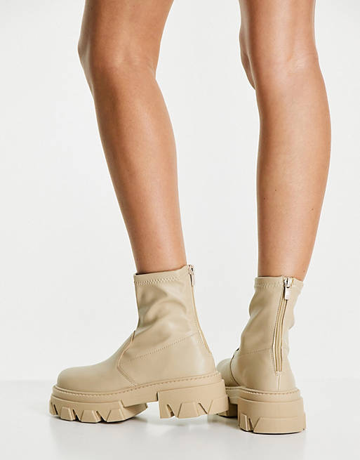TOPSHOP Kendall Chunky Sock Boot in Natural Womens Shoes Boots Ankle boots 