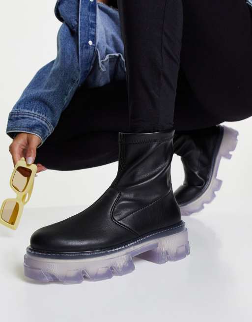 Topshop - Kendall - Stivaletti elasticizzati con suola spessa in nero e trasparente