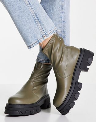 Topshop Kendall stretch boot in khaki - ASOS Price Checker