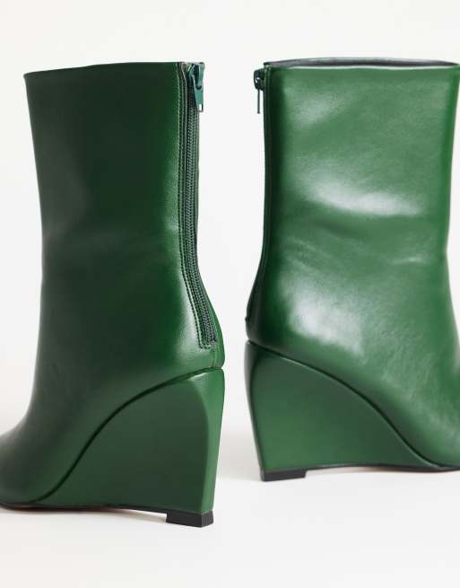 Topshop Kendrick ankelboots med skulpterad kilklack i mörkgrön, 4 av 4
