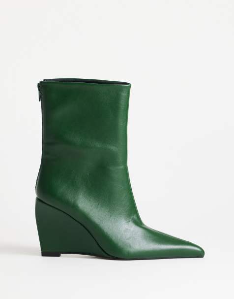 Topshop Kendrick enkellaarsjes met sleehak in donkergroen - view 1