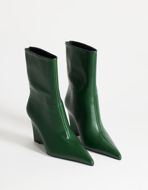 Topshop Kendrick sculpted wedge ankle boot in dark green, 2 of 4