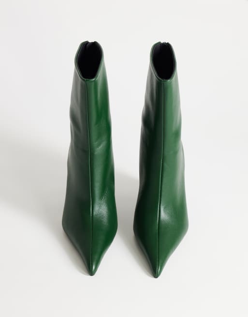 Topshop Kendrick sculpted wedge ankle boot in dark green, 3 of 4