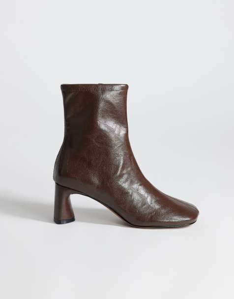 Topshop Kenna block heel ankle boot in chocolate - view 1