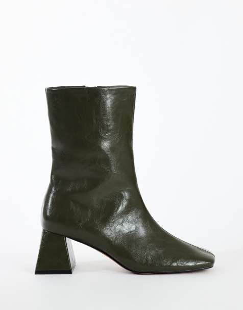 Topshop Kenton block heel ankle boot in khaki - view 1