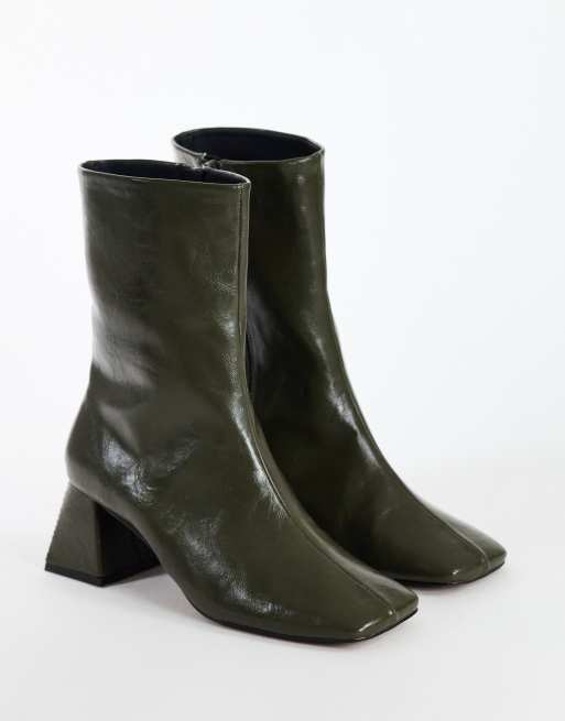 Topshop Kenton block heel ankle boot in khaki, 2 of 4
