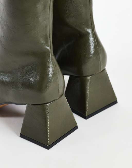Topshop Kenton block heel ankle boot in khaki, 4 of 4