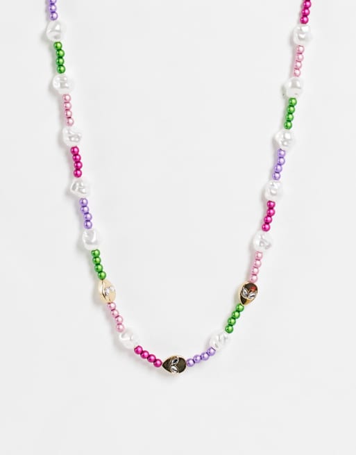 Topshop - Ketting met imitatieparels, kraaltjes en aliens in verschillende pastelkleuren