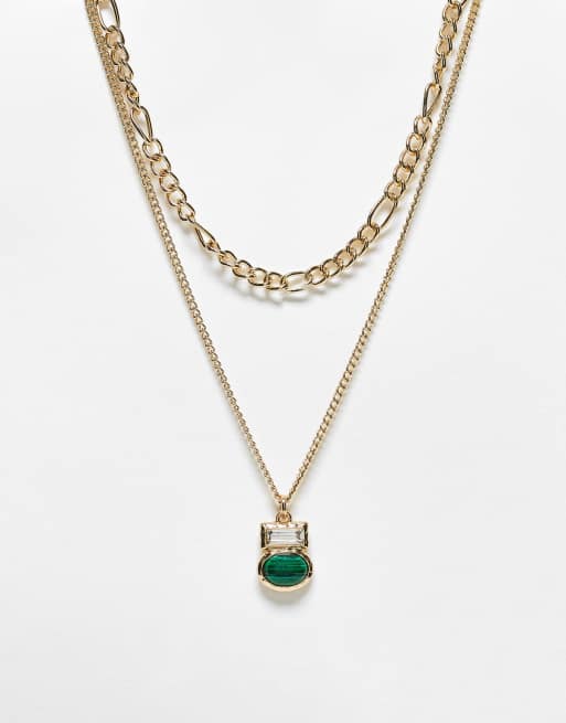 Topshop - Ketting met meerdere lagen en malachietsteen in goud 