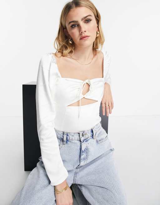Topshop key hole halter blouse in ivory